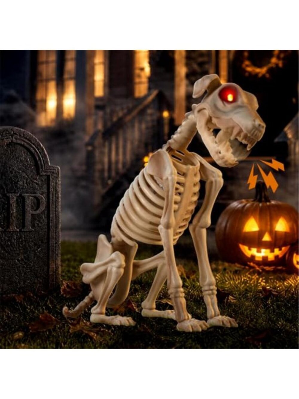 Halloween Animatronic Skeleton Dog Decoration 15 Inch, Sound & Touch Activated